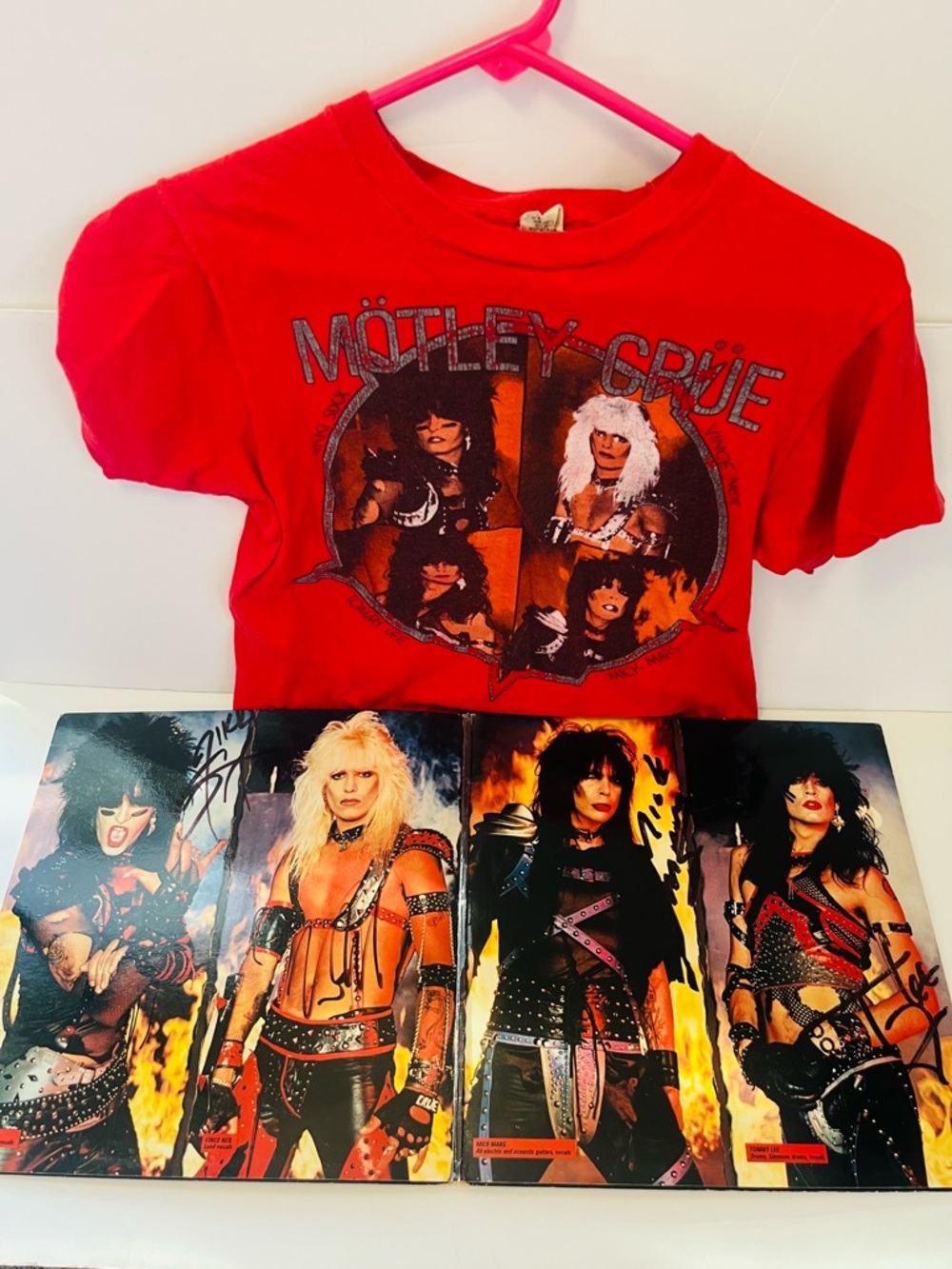 Motley Crue Hand Signed Autographed Shout at the Devil Record Album + Tour Shirt